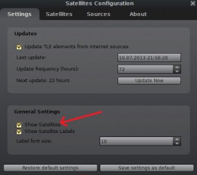 "Show Satellite" checkbox to show or hide all satellites